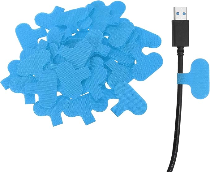 uxcell Cable Labels, 40Pcs Waterproof Cable Tag Writable Wire Labels Self-Adhesive Wire Tags Reusable Hook & Loop for Electronics Computer Cord Management Identification, Light Blue