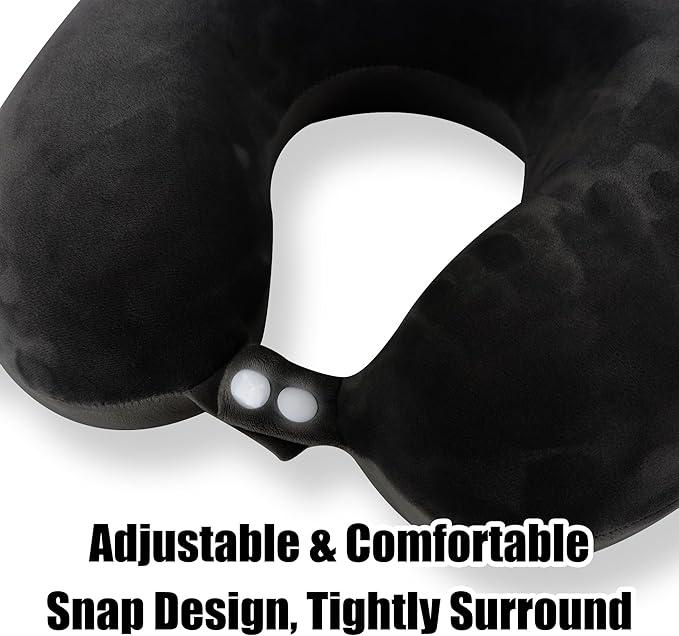 Sexysamba Pure Memory Foam Travel Pillow Set for Adults - Comfortable & Removable Machine Washable Cover, Neck Support Pillow Airplane Travel Kit with Eye Mask for Portable Plane Accessories - Black