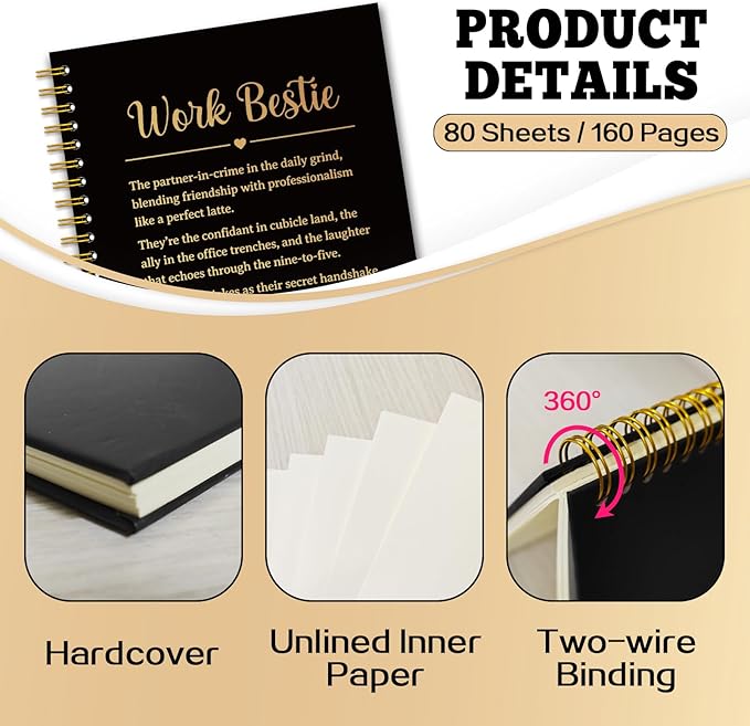 YAZMEEN Work Bestie Black Gold Spiral Notebook（160 Pages） Work Bestie Gift Blank Hardcover Notebook Coworker Appreciation Gift Encouragement Gift Funny Notebook Birthday Gift for Work Bestie Friend