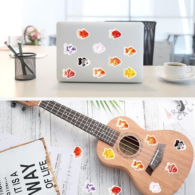 500 Pcs Goldfish Stickers Roll, 10 Styles Cute Cartoon Goldfish Stickers for Teens, Waterproof Vinyl Stickers for Journal Scrapbook, Party Favors, Classroom Rewards, Laptop & Water Bottle Decal