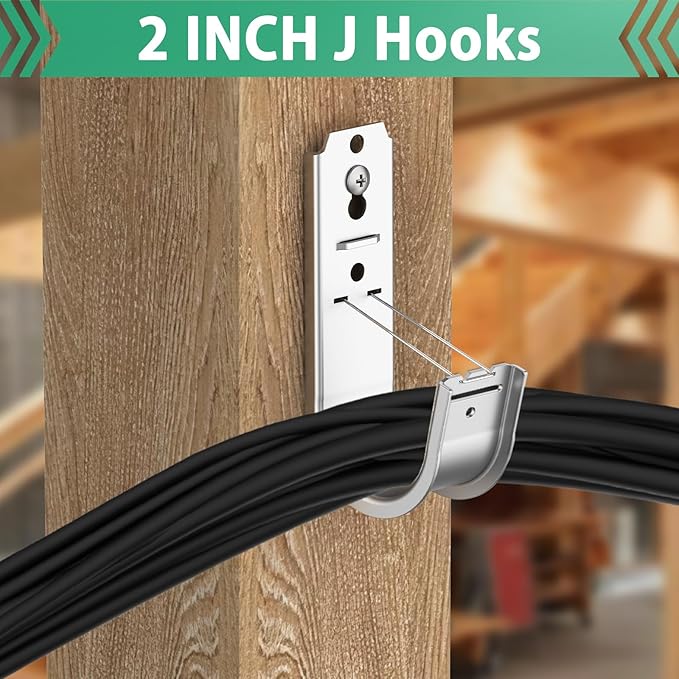 50 Pack 2 Inch J Hook Wall Mount J Hook with Retainer Clip