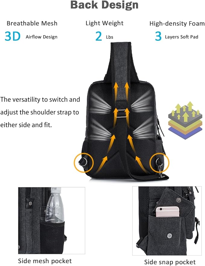Schkleier Messenger Bag for Men Canvas Sling Bag Crossbody Backpack Laptop Shoulder Bag Hiking Daypacks Casual Tactical