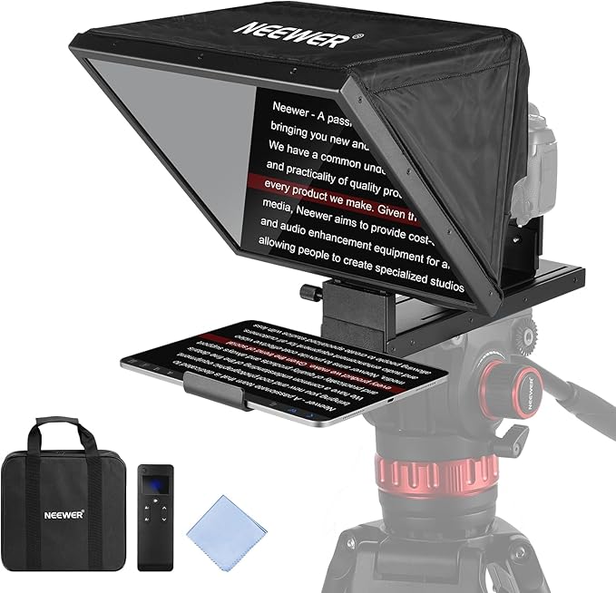 NEEWER Basics X16B Aluminum Alloy Liftable Teleprompter 16" for iPad Tablet DSLR Camera, No Assembly, Remote & App Control, Compatible with iOS Android, Pro for Online Teaching Live Streaming