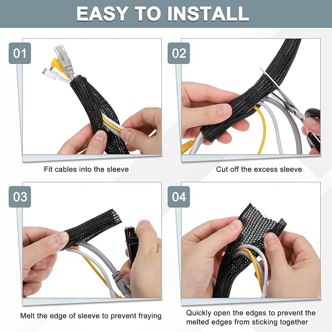 MECCANIXITY 3/5 Inch ID Split Loom Tubing 5ft Polyester Cord Protector Wire Cable Sleeve for USB Cable Power Cord, White