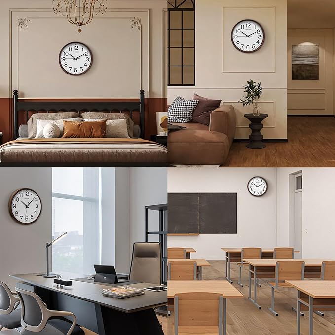 TIMESS Wall Clock, Classic Wood Style Finish, 13 Inch Non-Ticking Silent Battery Operated Analog Clock, Ideal Retro Decor for Home, Bedroom, Living Room, Kitchen, Bathroom, Office(Wood Brown)