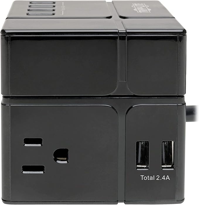 Tripp Lite 3 Outlet Surge Protector with USB, Detachable Wall Outlet Surge Protector, 6 USB Ports, 6 ft. Cord, 540 Joules, Black, TLP366CUBEUSBB