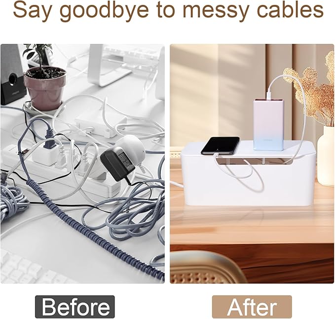 Cable Management Box, Premium Cord Organizer Box to Hide Surge Protector on Desk, Power Strip Cover for TV Computer Home Router Office (White)