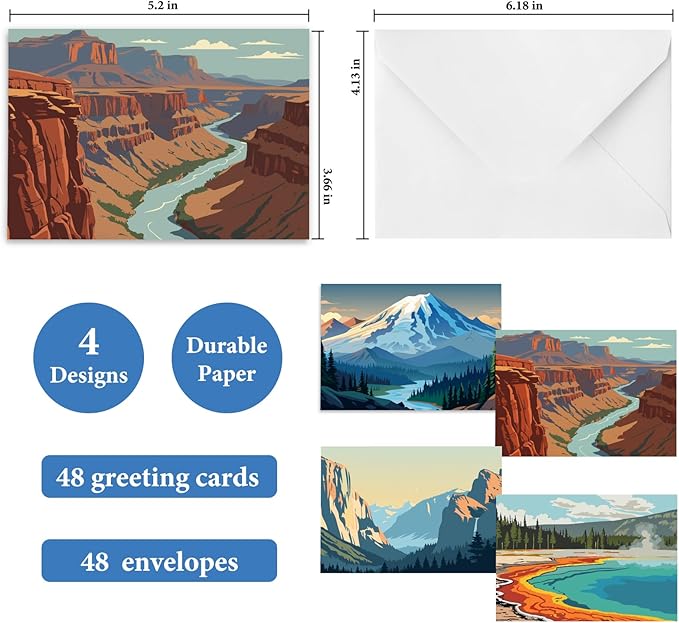 FUHITIM 48 Pack Blank Cards and Envelopes, National Parks Blank Greeting Cards, Blank Cards for All Occasion