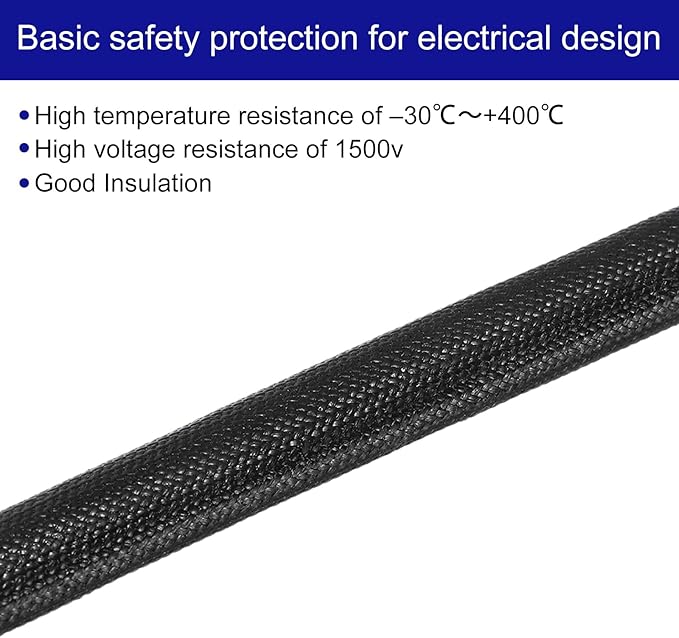 MECCANIXITY 5Pcs Wire Insulation Braid Fire Sleeve,3.28Ft-3mm ID Black, High Temp Silicone Coated Fiberglass Sleeving for Automotive Hose Lines Electrical Wiring