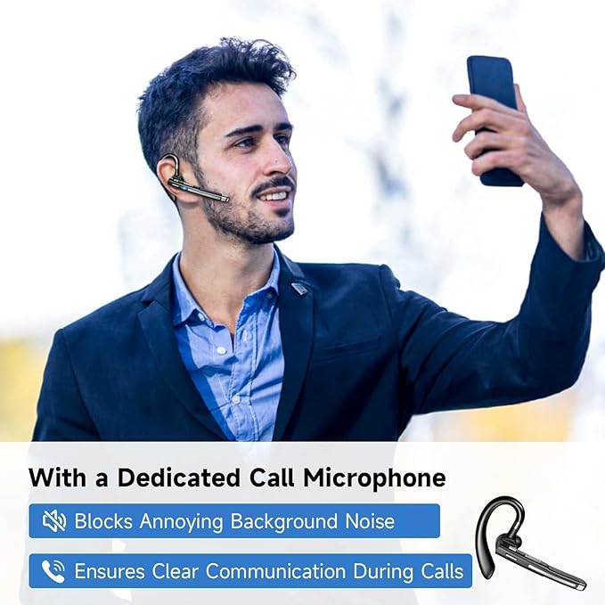 Boytond Bluetooth V6.1,Single-Ear Wireless Headset with USB Dongle, 10H Talk Time and 4H Playtime via USB, Dual-Mic Noise Canceling Earpiece for Computer/Cell Phones, Driving Headset for Trucker Work