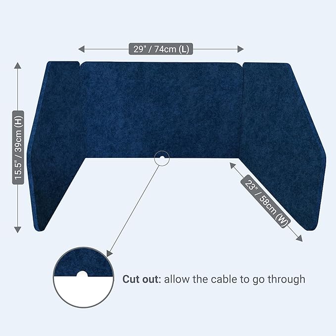 29.1"x22.8"x1.2" Acoustic Desk Divider, Sound Absorbing, Freestanding Soundproof Privacy Panel, Reduce Noise, Increase concentration, Made from High Quality Polyester (Azure)