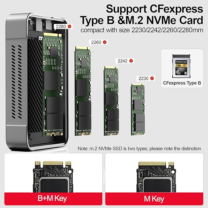 Unitek 40Gbps CFexpress 4.0 Type B Card Reader and M.2 PCIe&NVMe SSD Adapter/Reader, USB4.0 CF Express Reader for CFexpress Type B, PCIe4*2, Fast Transfer for Professional Filmmakers and Photographers