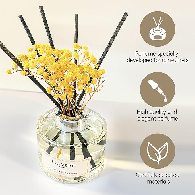 LEAMERR Reed Diffuser Sets Home Fragrance Essential Oil Diffuser Royal Rose Scent- 7 oz (210 ml) Fragrance Oil Diffuser for Bedroom Bathroom Home Décor Includes Reed Diffuser Sticks Scented Oils