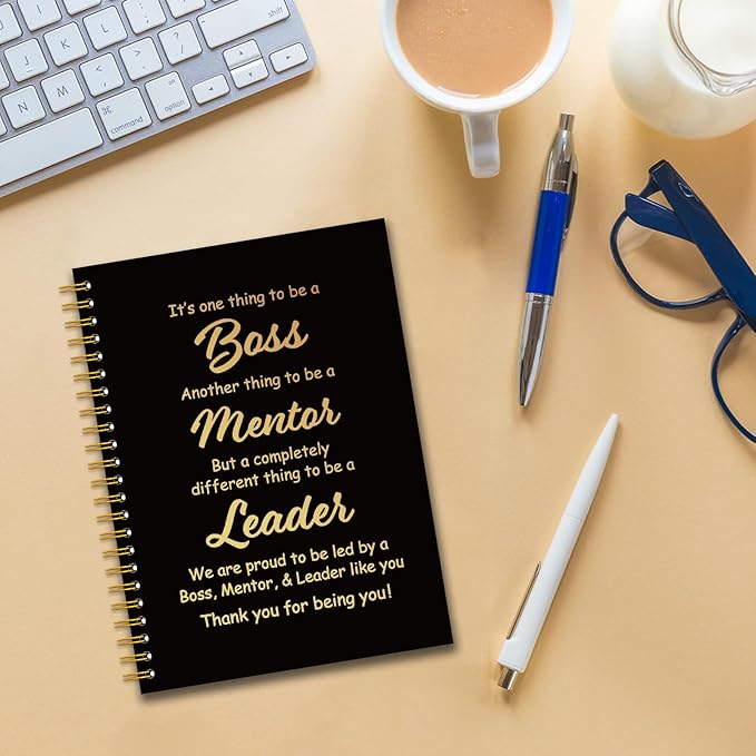 YAZMEEN Boss Black Gold Spiral Notebook（160 Pages） Thank You Blank Hardcover Notebook Journal Boss Appreciation Gift Retirement Farewell Gift Funny Birthday Gift for Boss Leader Mentor Manager Friend