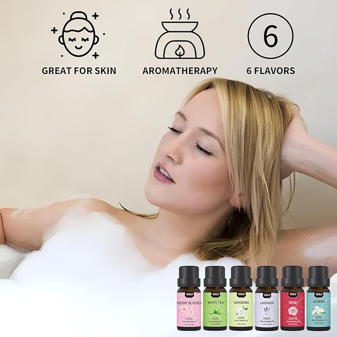 MISIJI Essential Oils Set- Essential Oils for Diffuser for Home,Diffuser Oils Scents for Aromatherapy,Laundry,Candle&Soap Making,Humidifiers 6 X 10 ML