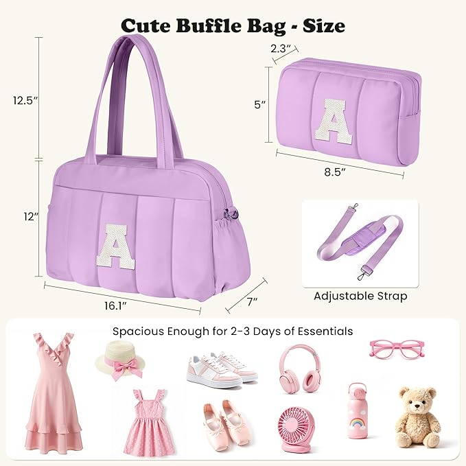 Initial Duffle Bag, Carry On Bags for Women，Gifts for Women 20s-Overnight Bag with Wet Pocket，Lightweight Travel Bags Personalized Gym Tote with Makeup Pouch