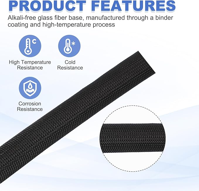 uxcell Insulation Cable Protector,4mm/0.16 Inch-15m/49 Feet High Temp Fiberglass Sleeve Black