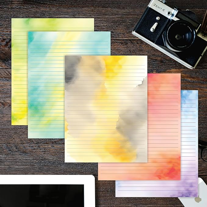 PARTH IMPEX 56 Sheets Watercolor Lined Writing Paper 8.5x11 - Letter Size Ruled Stationery Letterhead Printer Paper - 120gsm Thick Uncoated Decorative Colored Fancy Double Side Printing