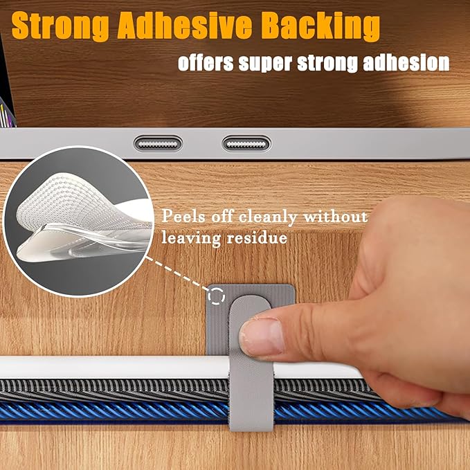80PCS Hook and Loop Cable Straps, Cable Management Under Desk, Self Adhesive Cable Ties, Reusable Wire Organizers for Cords, Adjustable Cord Organizers for Desk, Home Office Essentials, Gray