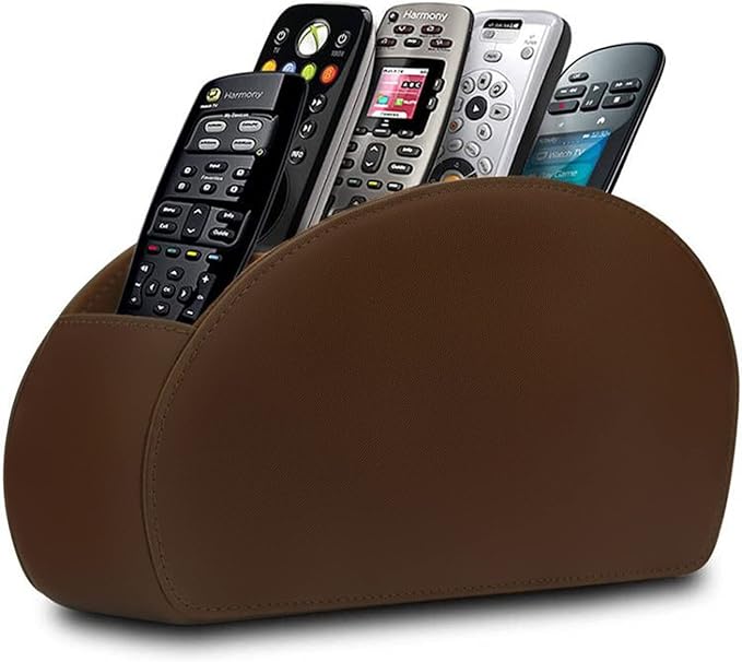 RHCSZ Remote Control Holder with 5 Compartments TV Remote Caddy Store Box,Desktop Organizer for Controller, Glasses and Media Player,Pen Storage (Brown)