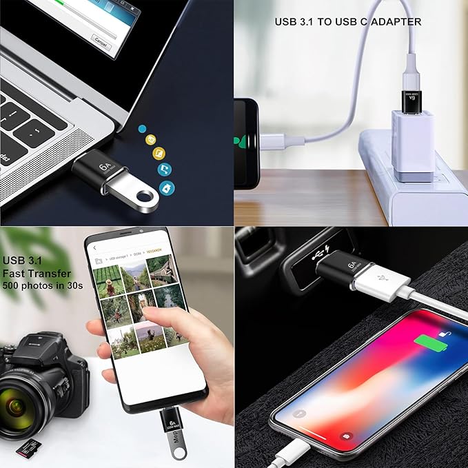 USB to USB C Adapter 4 Pack, USB A 3.0 Female to USB C Male OTG Adapter x2, Type C Female to USB Male Adapter x2, Compatible with MacBook, iPhone 15/16, Samsung Galaxy, Smartphones,Tablets,Laptops