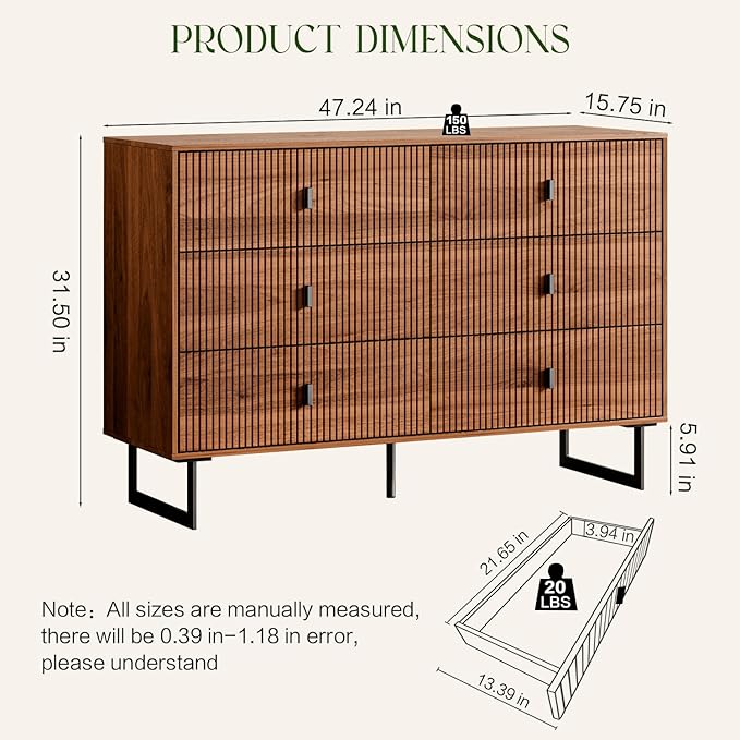 Chrangmay Modern Chest of Drawers with 6 Drawers,Deep Drawers,Clothes Organizer,Large Storage Cabinet for Living Room, Bedroom,Hallway,with Anti-Tipping Device,Brown