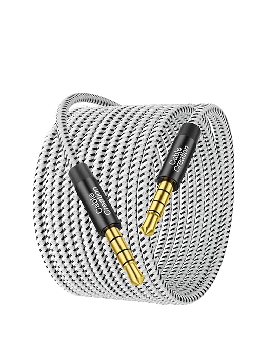CableCreation 3.5mm TRRS Audio Cable 20FT, 4-Pole Aux Cord Male to Male Braided 1/8 inch Auxiliary Hi-Fi Stereo Jack Compatible with Headphone, Car, Speaker, Phone, Tablet, Laptop and More