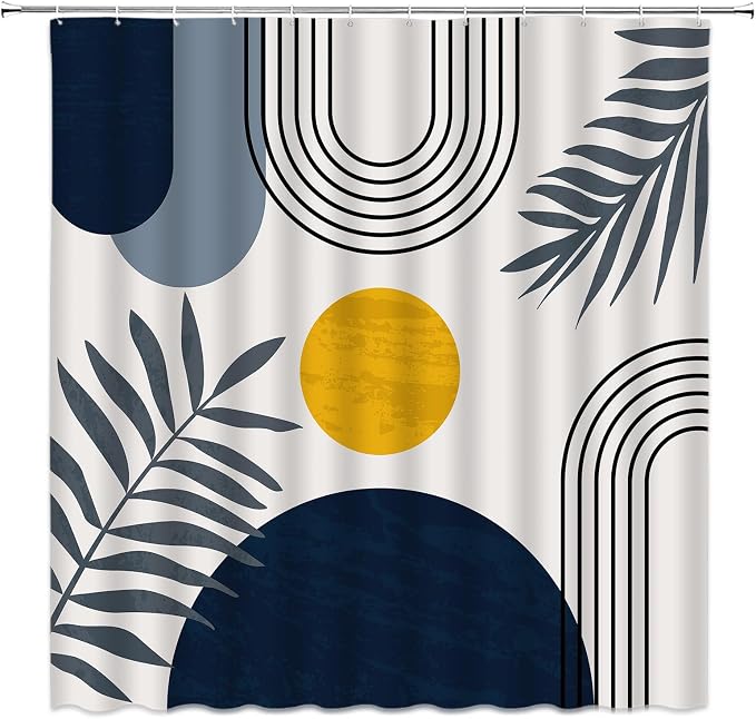 Mid Century Modern Shower Curtain Boho Navy Blue Abstract Retro Aesthetic Fabric for Bathroom Decor Bathtub with Hooks (70" WX74.8 H)