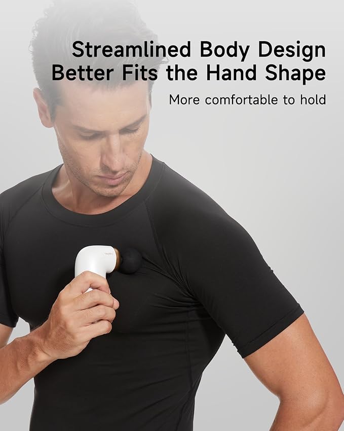 HEYCHY A1 Super Mini Massage Gun, Percussion Deep Tissues Muscle Massager, Compact Sports Travel Massage Gun, Portable Handheld Massager for Office Gifts for Him/Her, Home, Athletes(White)