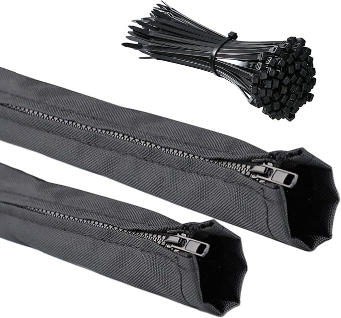 HSOKEW 2Pc Outboard Motor Cable Sleeve with 100pcs Nylon Cable Tie, 47 Inch Long Zippered Rigging Sleeve Trolling Motor Sleeve Trolling Motor Cable Organizer Sleeve for Cover Wire Extension Cord