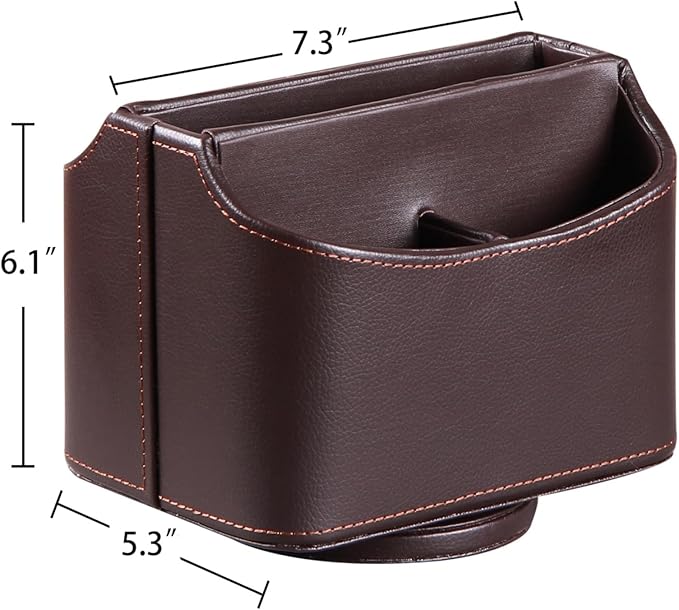 Arniche PU Leather Remote Control Holder,360 Degree Spinning Desk TV Remote Caddy,Desk Organizers and Accessories,for Controller,Media,Mail,Calculator,Mobile Phone,Pen Storage Holder(Brown Lychee)