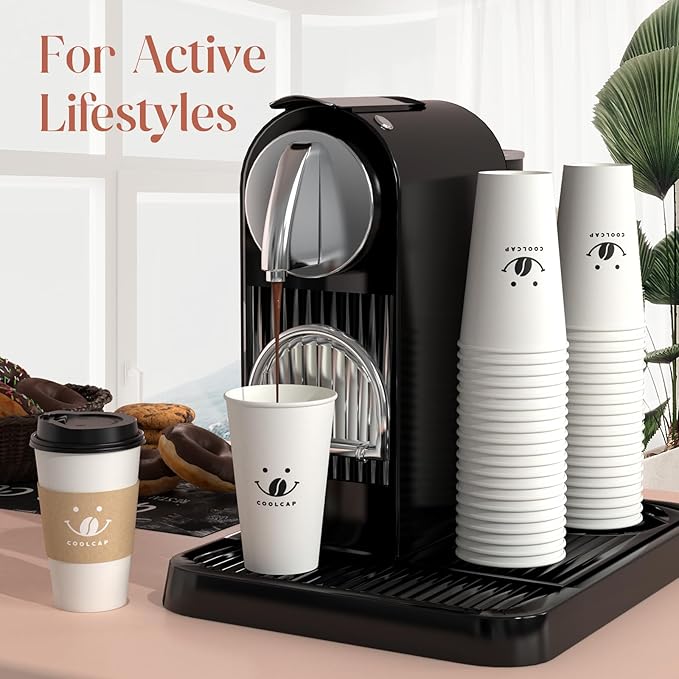 Coolcap Coffee Cups with Lids and Sleeves, 16 oz 50 pack To Go Cups with Lids, Paper Hot Coffee Cups for Hot & Cold Beverage (White, 16 oz)