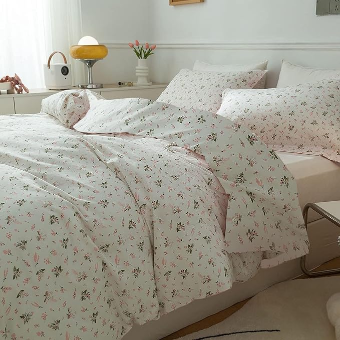 HighBuy Pink Floral Comforter Set Twin XL Garden Botanical Coquette Bedding Comforter Set for Girl Chic Flower Bedding Sets Twin XL Vintage Comforter Sets,1 Pink Floral Comforter with 2 Pillowcases