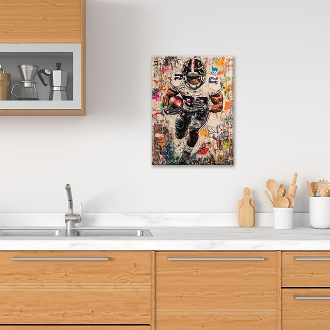 Graffiti Football Wall Art, Banksy American Football Pictures Wall Decor, Rugby Sports Canvas Prints Painting, Sport Poster Framed Artwork for Boys Room Bedroom Bathroom Living Room Office 24"X20"