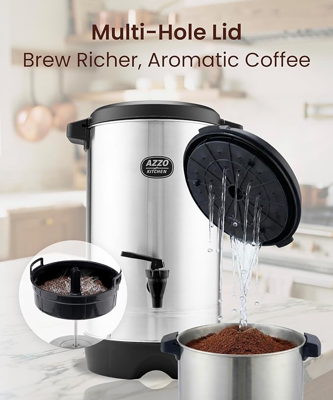 Commercial Coffee Maker 45-Cup Large Coffee Urn with Percolator Coffee Pot Electric 6.9L Stainless Steel Fast Brew Hot Water Dispenser for Tea Catering Events Home Office Easy Cleaning