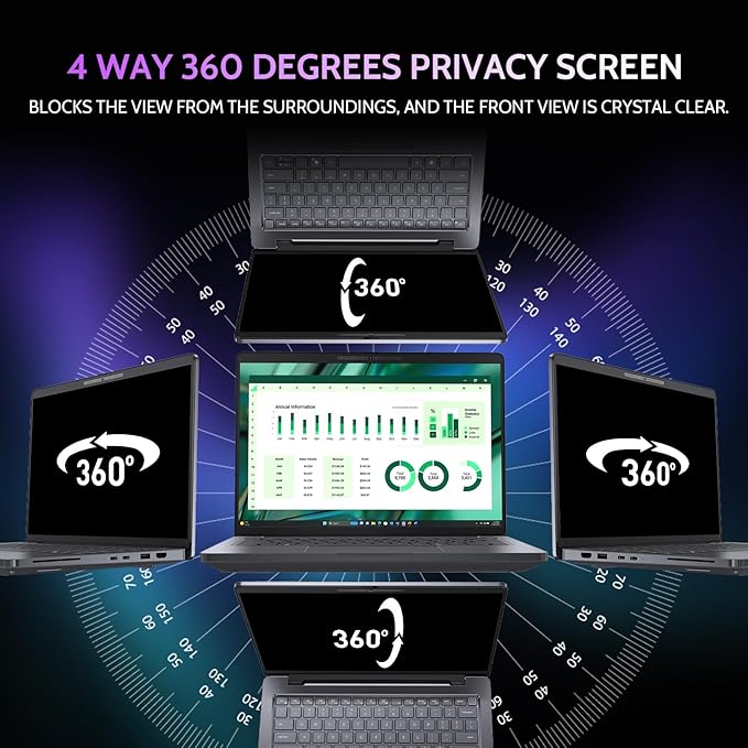 Peslv 360° 4 Way Laptop Privacy Screen for 14 Inch 16:10 Aspect Ratio Computer Monitor, Anti Glare Blue Light Spy Filter Private Cover, Bubble-Free Black Security Protector