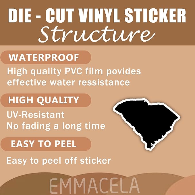(3PCS) South Carolina Stickers, SC Map US State Waterproof Vinyl Decals for Tumblers, Water Bottles, Laptops, Books, Scrapbooks, Great for South Carolina Lovers 3 x 2.3 Inch