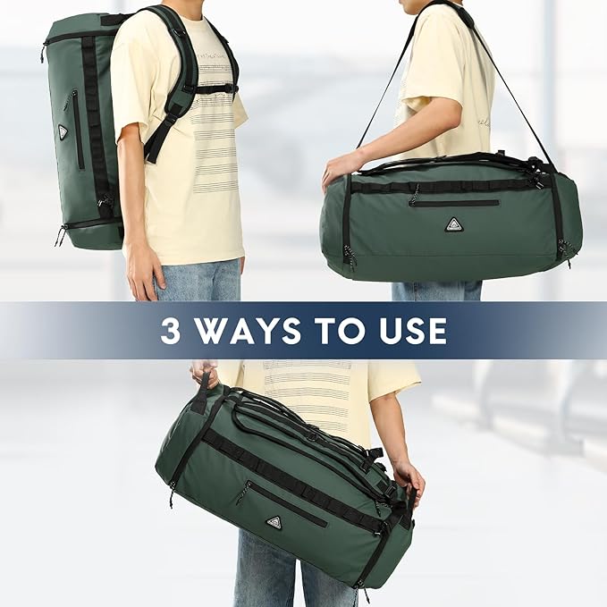 Haimont 50L Travel Duffle Bag for Men Women Foldable Sports Duffle Backpack for Gym Hiking Camping Workout Outdoor with Pocket & Shoe Compartment, Upgrade, Army Green