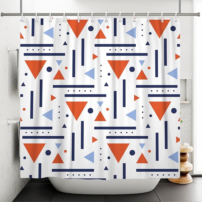 Abstract Geometric Shower Curtain Colorful Geometric Abstract Boho Orange Triangle, Modern Minimalist Boho Art Bathroom Decor Waterproof Fabric Bath Curtain 48x72 inch