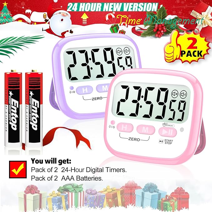 Antonki 2 Pack Classroom Timers for Kids Teachers, Magnetic Countdown Digital Kitchen Timer for Cooking, Study, Exercise, Games, Time Mangement - Loud/Silent Mode - Battery Included