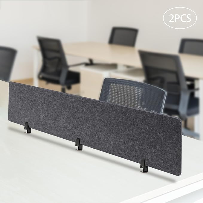 DYRABREST 2 Pack Acoustic Desk Divider, 60 x 16 Inch, No Drilling Clamp-On Privacy Shields, Freestanding, Grey