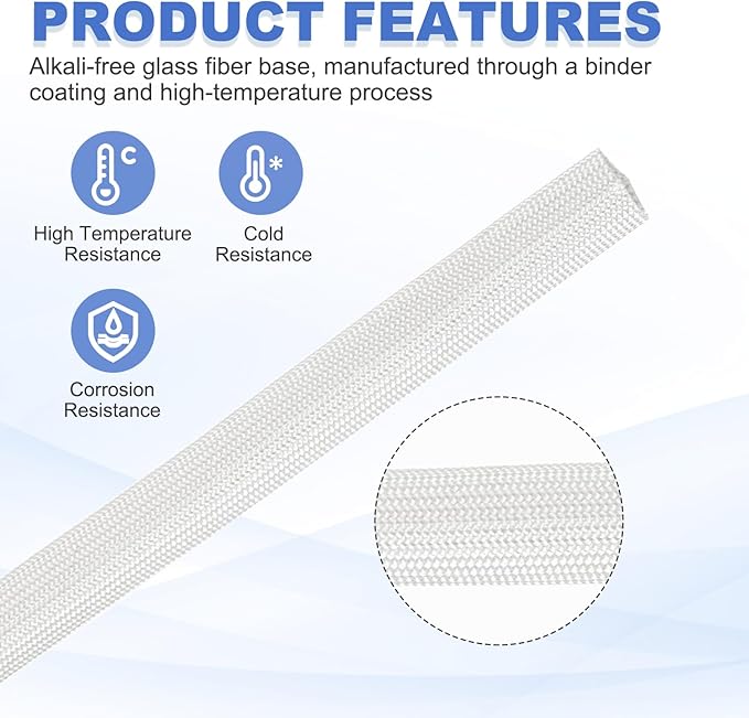 uxcell Insulation Cable Protector,12mm/0.47 Inch-15m/49 Feet High Temp Fiberglass Sleeve White