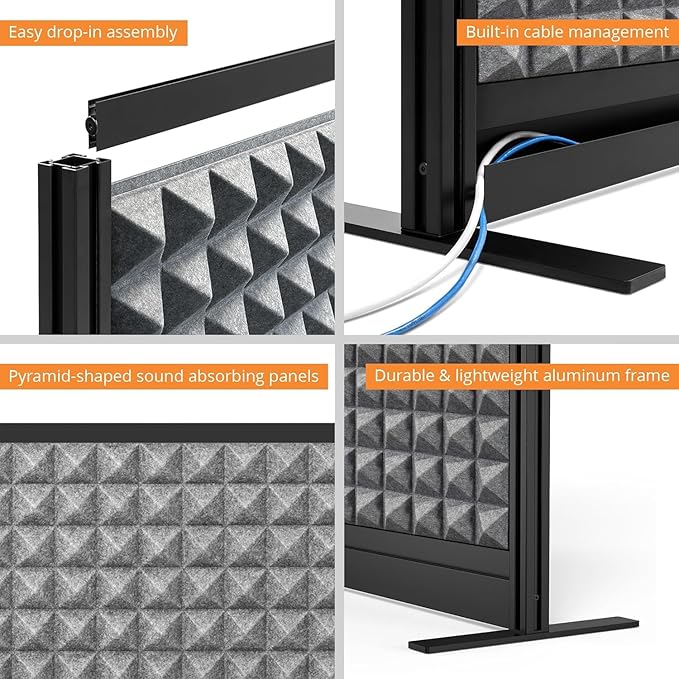 Stand Up Desk Store Studio Modular Wall and Sound Absorbing Room Divider | Sound Dampening Acoustic Panels for Office Cubicle | Noise Reduction and Noise Canceling Office Partition (70'' x 48'')