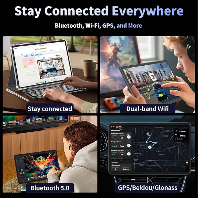 2025 12 Inch Tablet, Android 15 Tablets with Keyboard, 24GB+256GB+2TB Expand, 2K Display, Tablet PC with 5G WiFi, Octa-Core, 8000mAh, BT5.0, GMS, GPS, 2 in 1 Tablets with Case, Mouse, Stylus(Black)