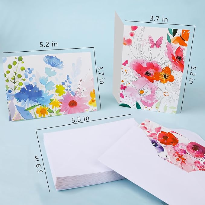 FUHITIM 48 Pack Blank Cards and Envelopes, Watercolor Flowers Blank Greeting Cards, Blank Cards for All Occasion