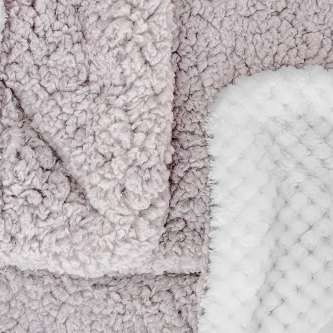 Fuzzy Sherpa Reversible Blanket for Baby, Soft Warm Cozy Coral Fleece Toddler, Infant or Newborn Reversible Blanket for Crib, Stroller, Travel, 30”×40”, Cream
