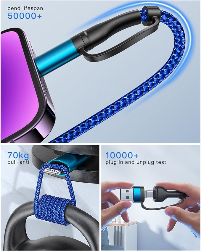 XUDUO 4 in 1 Charging Cable Fast USB C Cable Type C Charger 60W Lightning Cable Adapter USB C to USB C Cable for iPad Charger Fast Multi Charging Cord Fits iPhone 16 15/15 Pro/15 Plus/14 Pro Max,6FT