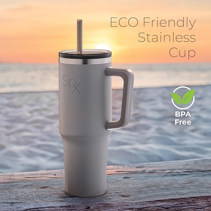 SIPX™ 30 oz Insulated Tumbler with Handle & Straw – Vacuum Insulated Stainless Steel, Leakproof, Cupholder Friendly – Perfect for Iced Coffee, Water & Travel – Grey