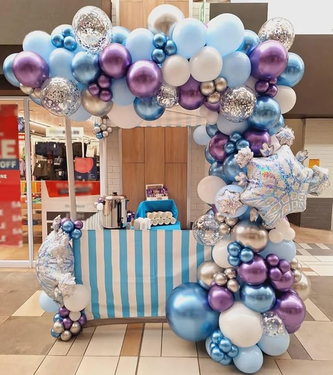 Frozen Balloons Arch Kit, 162pcs Blue and Purple Balloon Arch with Pearlescent Metallic Confetti Balloons for Princess Birthday Winter Wonderland Baby Shower Frozen Theme Party Decorations