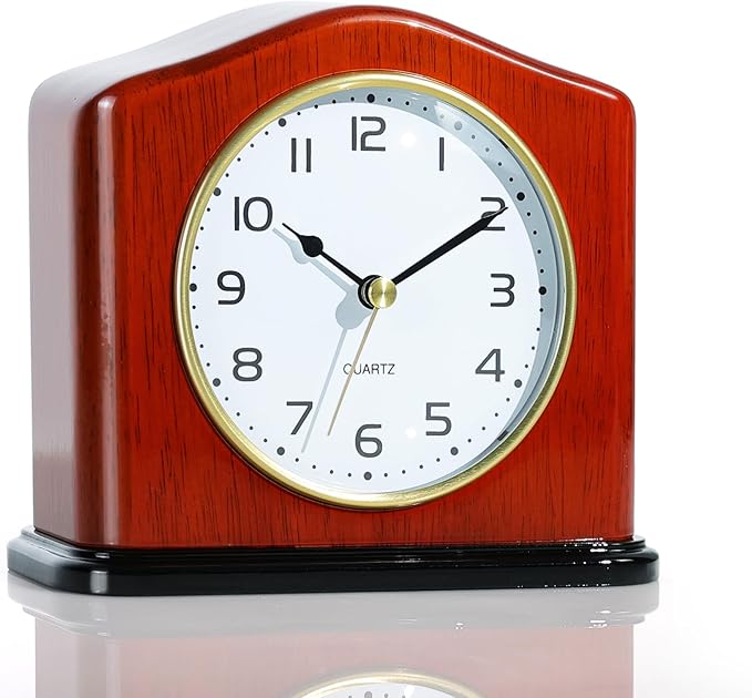 AYRELY® Mantel Clock, Handcrafted Solid Wood Desk Clock with Silent Movement, Piano-Gloss Finish, Elegant Table Clock for Fireplace, Bedroom, Office & Gifts